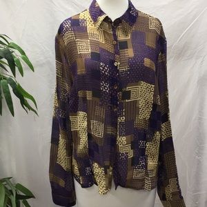 Clio Purple And Beige Abstract Sheer Blouse